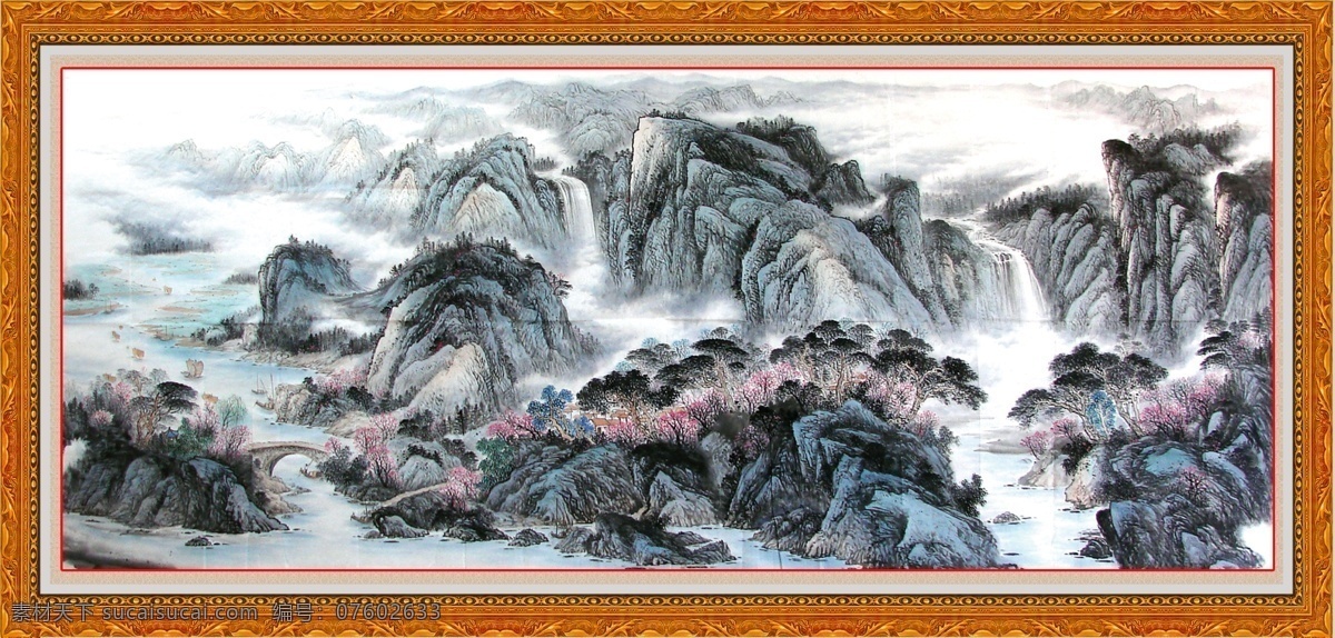 山水中堂画 风景 国画 国画山水 巨幅山水 巨幅山水画 聚宝盆 流水生财 山水 山水风景 山水风景画 山水国画 旭日东升 源远流长 国画聚宝盆 家居装饰素材