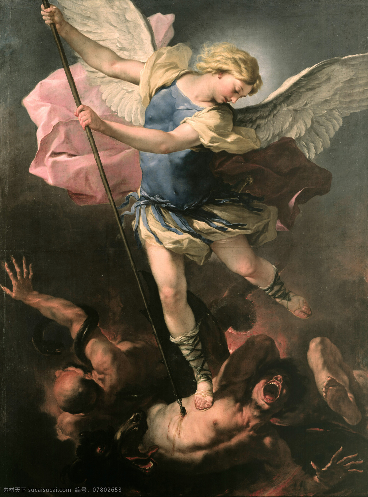 圣迈克尔 范 普雷 斯托 作品 宗教油画 神话故事 杀死魔鬼 天使长 长矛 19世纪油画 油画 绘画书法 文化艺术