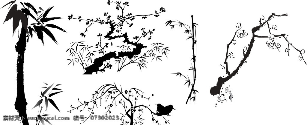 矢量 中国风素材 笔墨 水墨画 水墨素材 古典 中国风笔刷 墨迹笔触 传统元素 古典素材 古典元素 传统素材 中国风 竹子 梅花 矢量梅花 梅花剪影 矢量竹子 竹子剪影 中国风梅花 中国风竹子 矢量素材 底纹边框 条纹线条