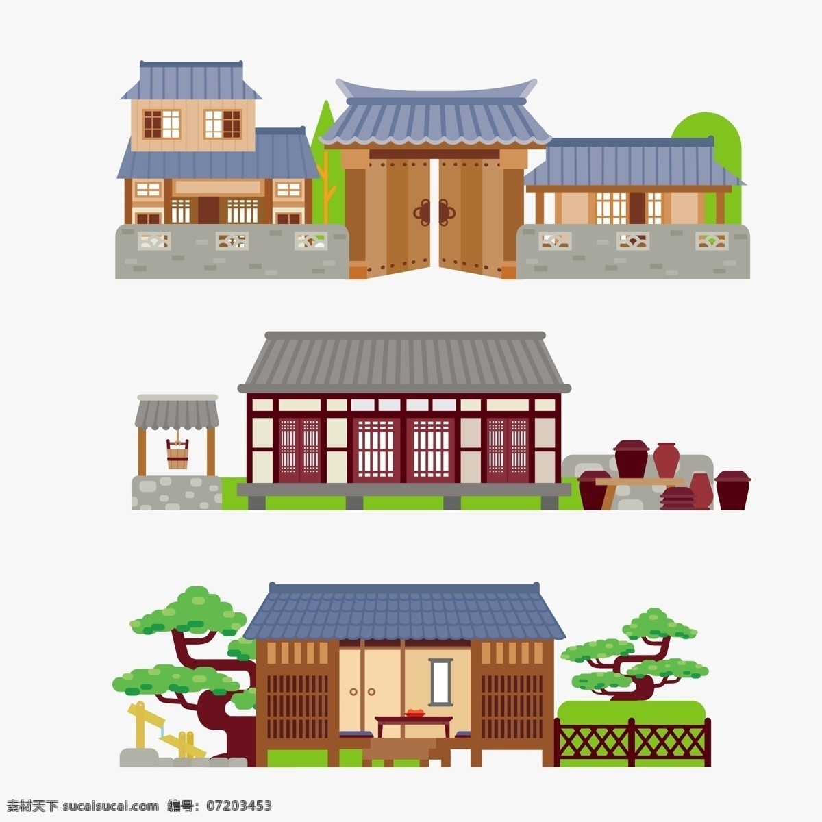中国 传统 仿古建筑 插画 房子 仿古 风景 古代 建筑