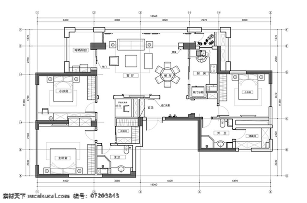 cad 三居室 户型 高层 平面 布置图 方案 多层 图 定制 居室 平面图 居室布局定制 三室一厅