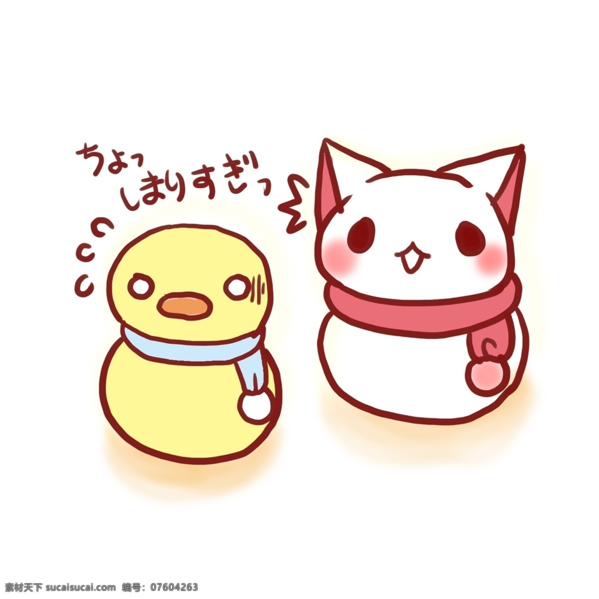 卡通 猫咪 冬天 动漫 动漫动画 日本 小鸡 雪人 围巾 圣诞 可爱
