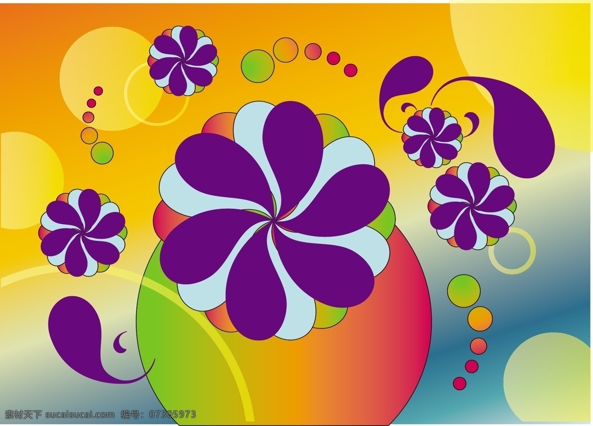 六十花矢量 花界 卷轴 复古 丰富多彩 聚会 花的力量 矢量背景 颜色 传单 60年代 奥斯丁的权力