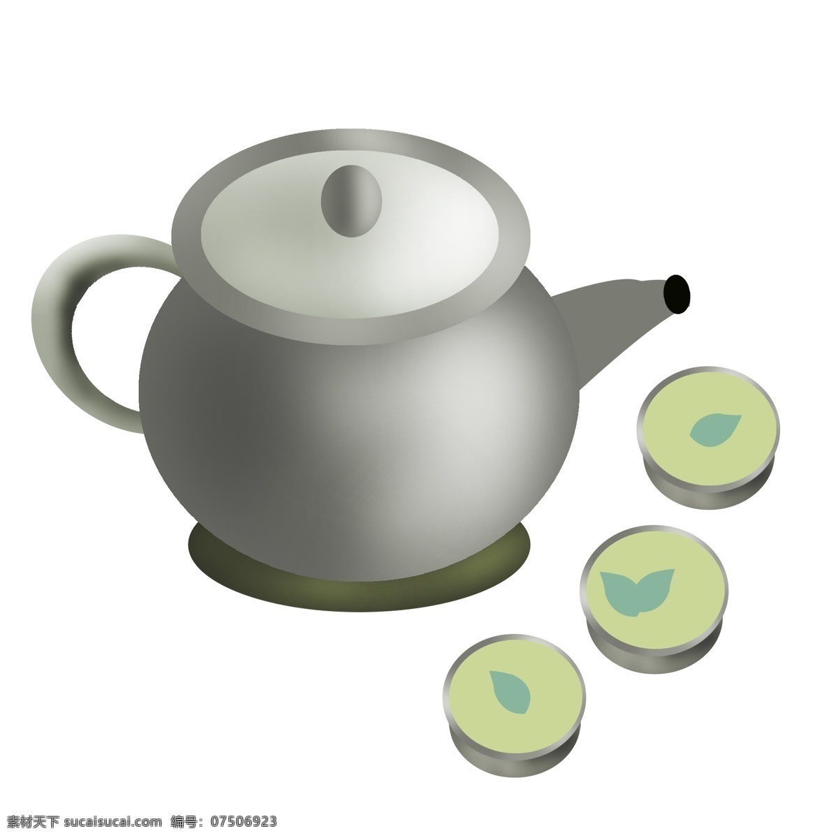 三 碗 茶 茶文化 插画 三碗茶 灰色茶壶茶杯 饮茶茶水 喝茶 茶叶冲茶泡茶 健康养生 茶具插画