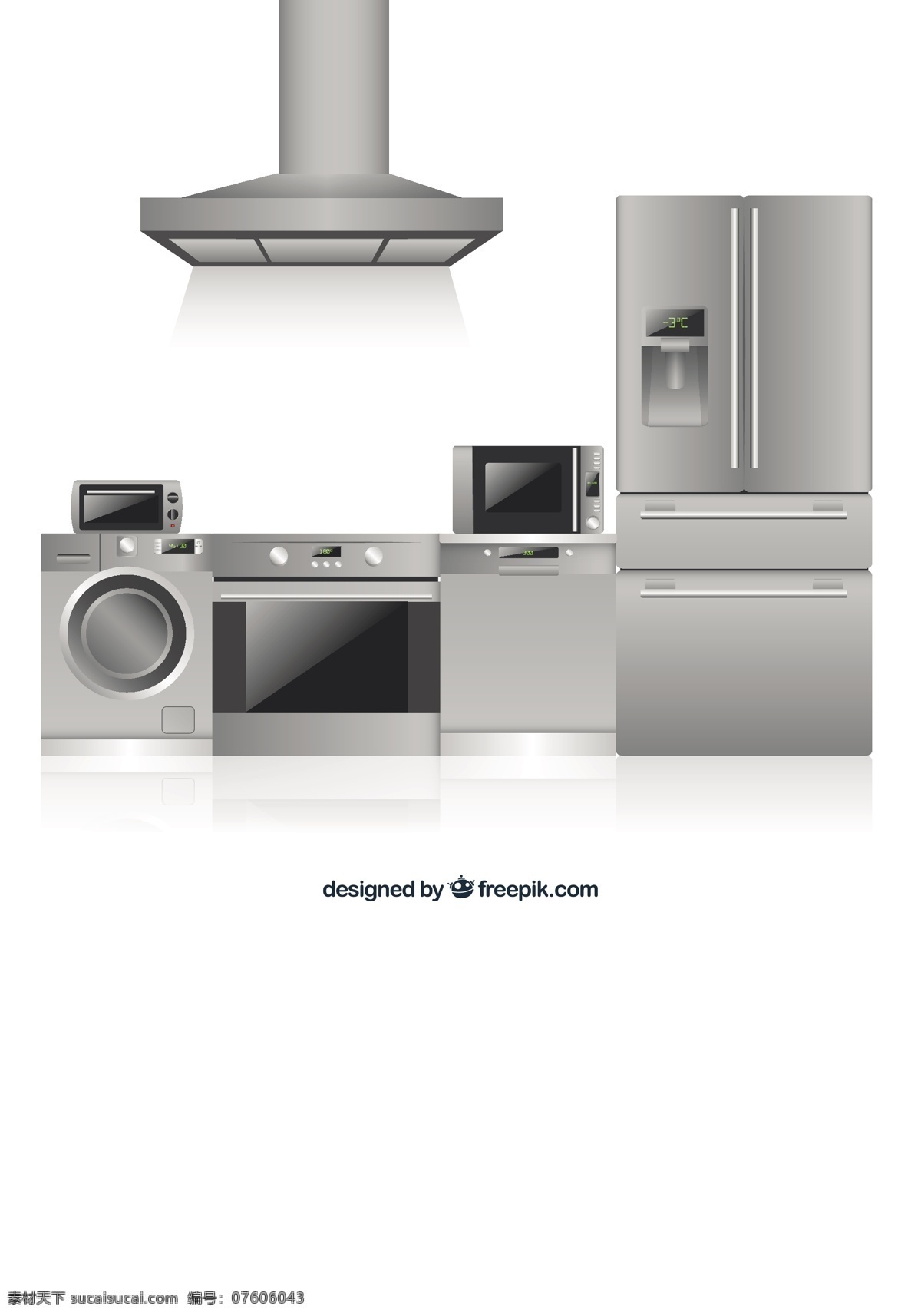 平面设计 中 厨房用具 厨房 家庭 平板 烹饪 健康 机器 灰色 洗衣机 冰箱 烤箱 金属 家电 微波炉 家用 洗碗机