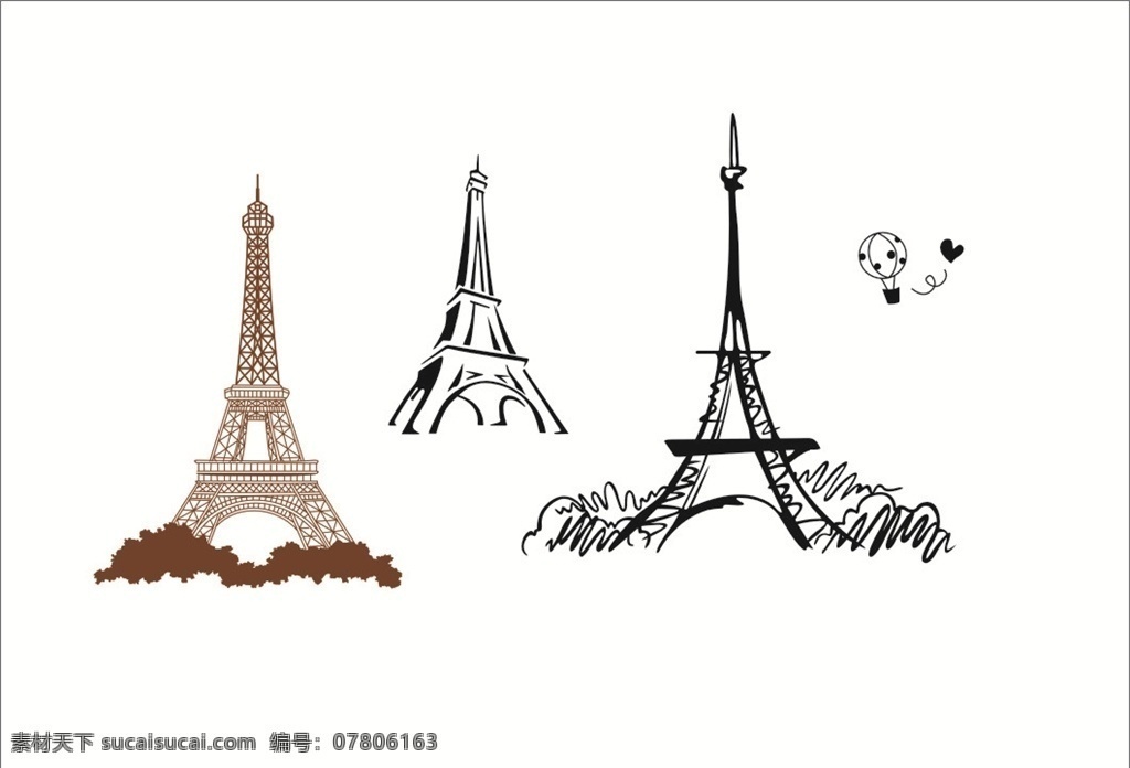 埃菲尔铁塔 矢量素材 矢量 线条 黑白 免扣 线条画 手绘 地标建筑 法国建筑 法国景观 巴黎 建筑
