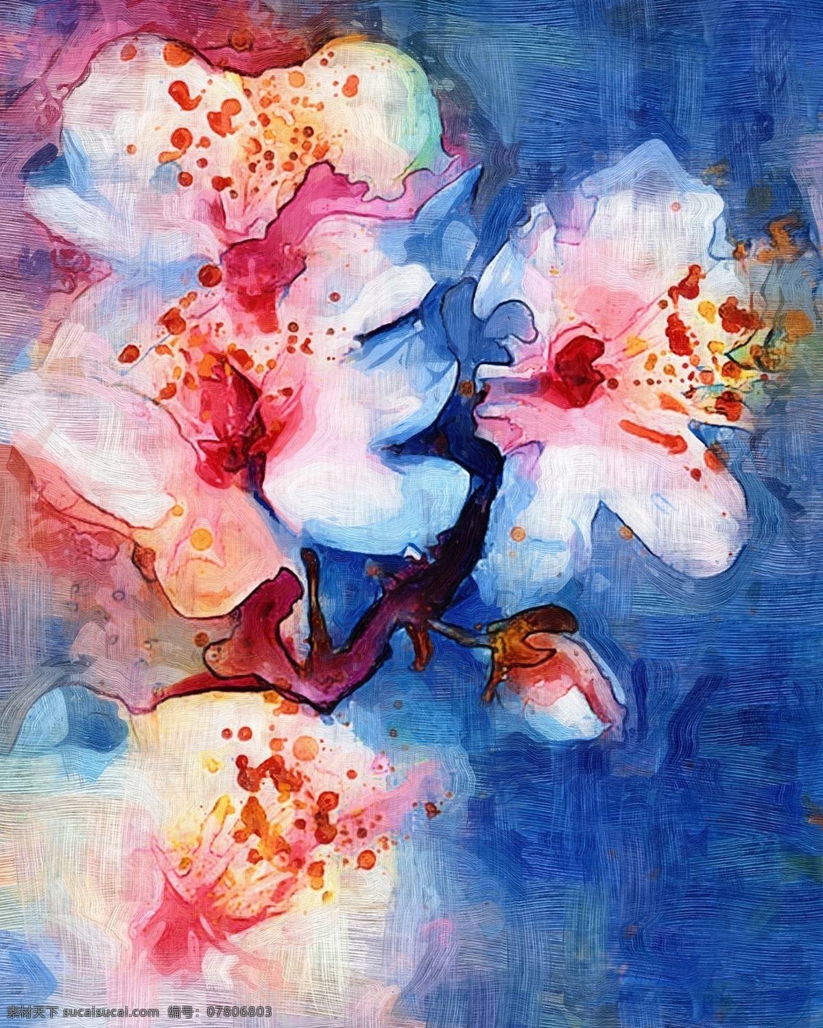 桃花 油画 花 花卉 无框画 装饰画 装饰素材