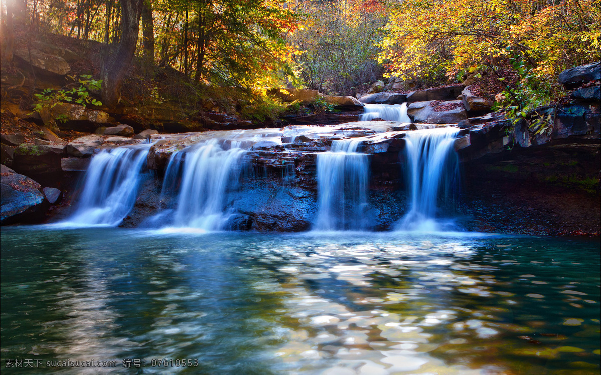 瀑布 细流 山水 流水 树林 溪水 山水风景 自然风景 高清 自然景观