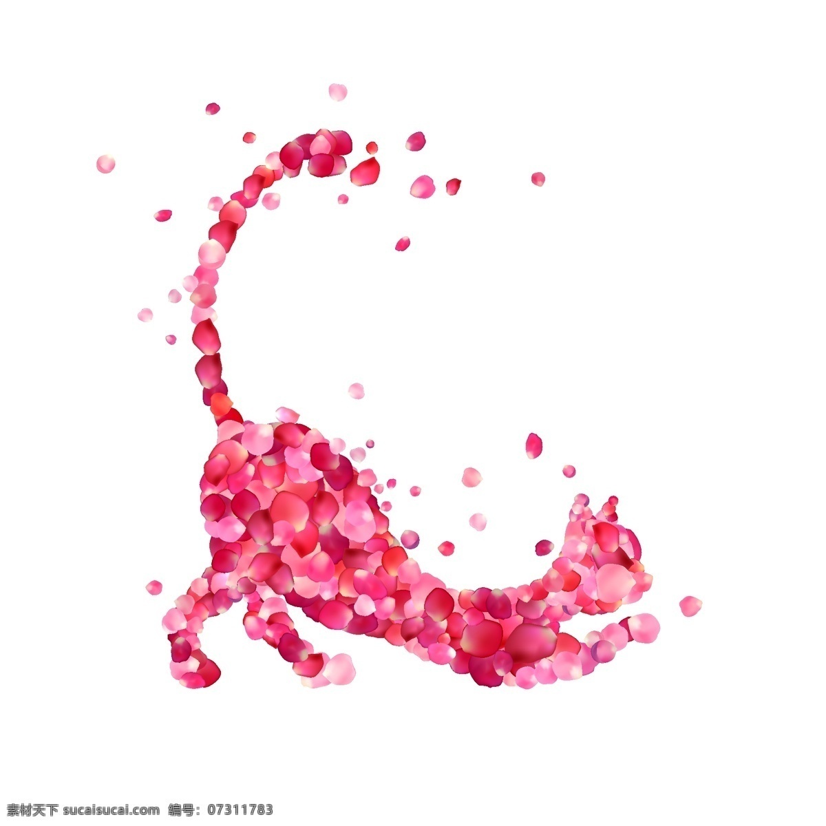 玫瑰 花瓣 组合 猫咪 海报 唯美 设计素材 伸懒腰 粉色 创意 合成 装饰 矢量 源文件