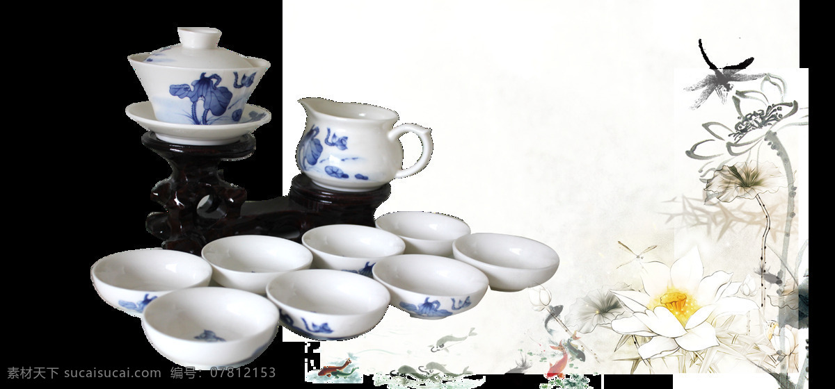 清新 蓝色 花纹 茶具 产品 实物 产品实物 蓝色花纹 清新风格 手绘图案