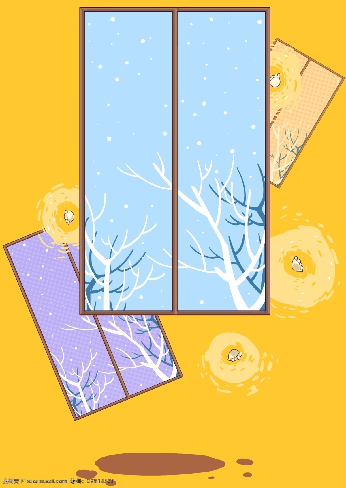 黄色 冬季 窗户 下雪 背景 冬季背景 冬天主题 花朵 广告背景 通用背景 背景展板图 背景图 创意
