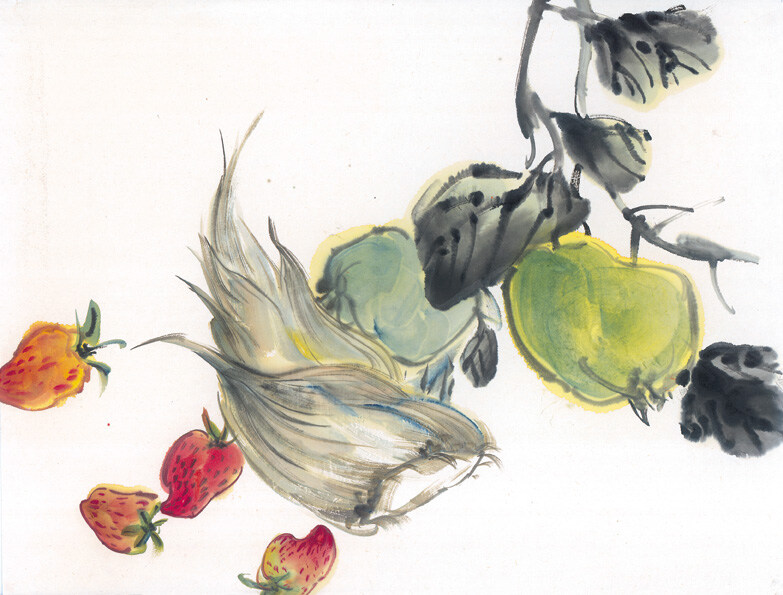 水墨画 篮子 蔬菜 鱼 中国风 中华艺术绘画 文化艺术