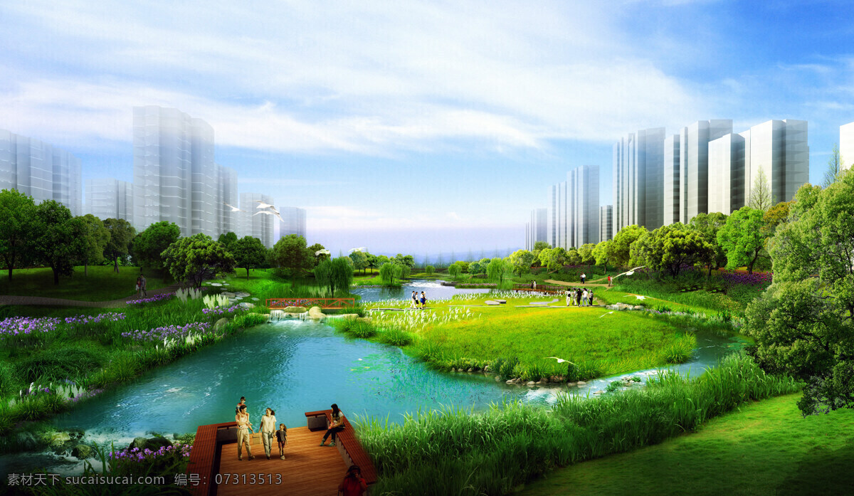 李村河效果图 效果图 建筑效果图 建筑 城市 楼房 美丽的城市 河流 桥 山 景观 小河 蓝天 白云 高楼 景观设计 环境设计