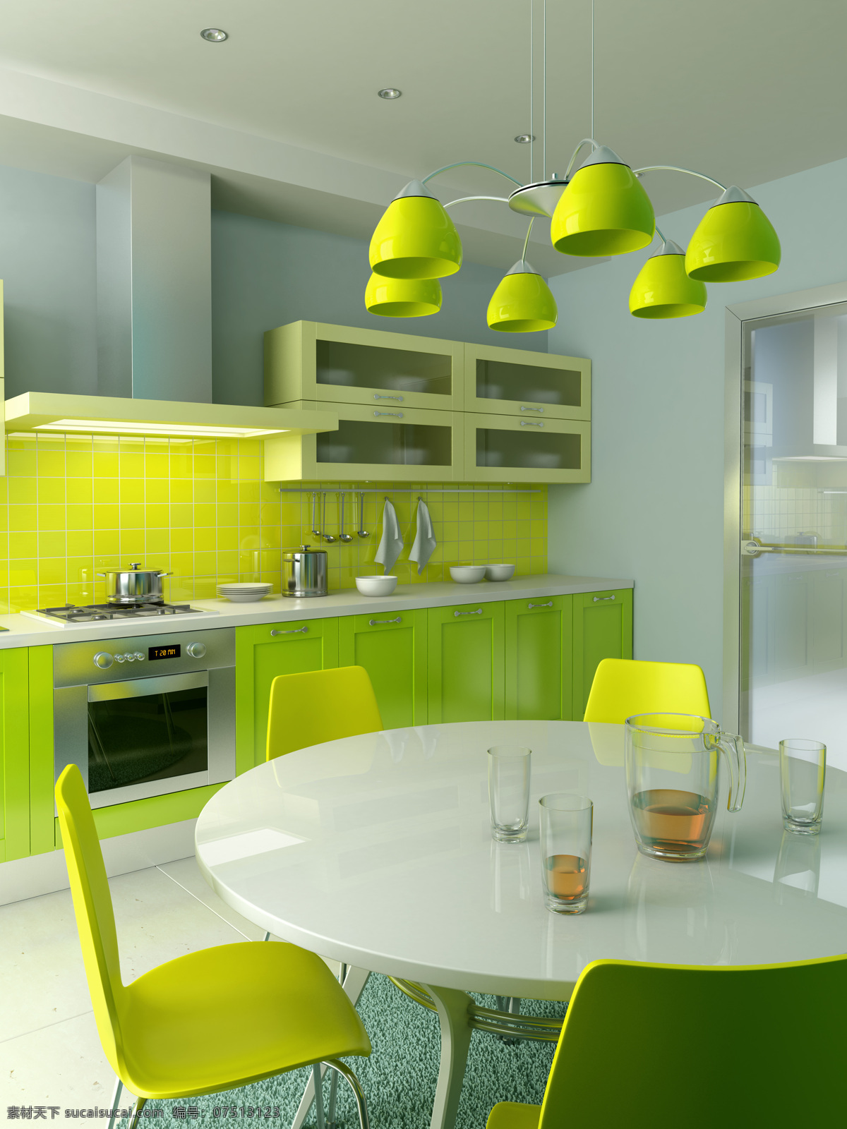 绿色 调子 厨房 厨房设计 室内设计 效果图 家居装饰素材
