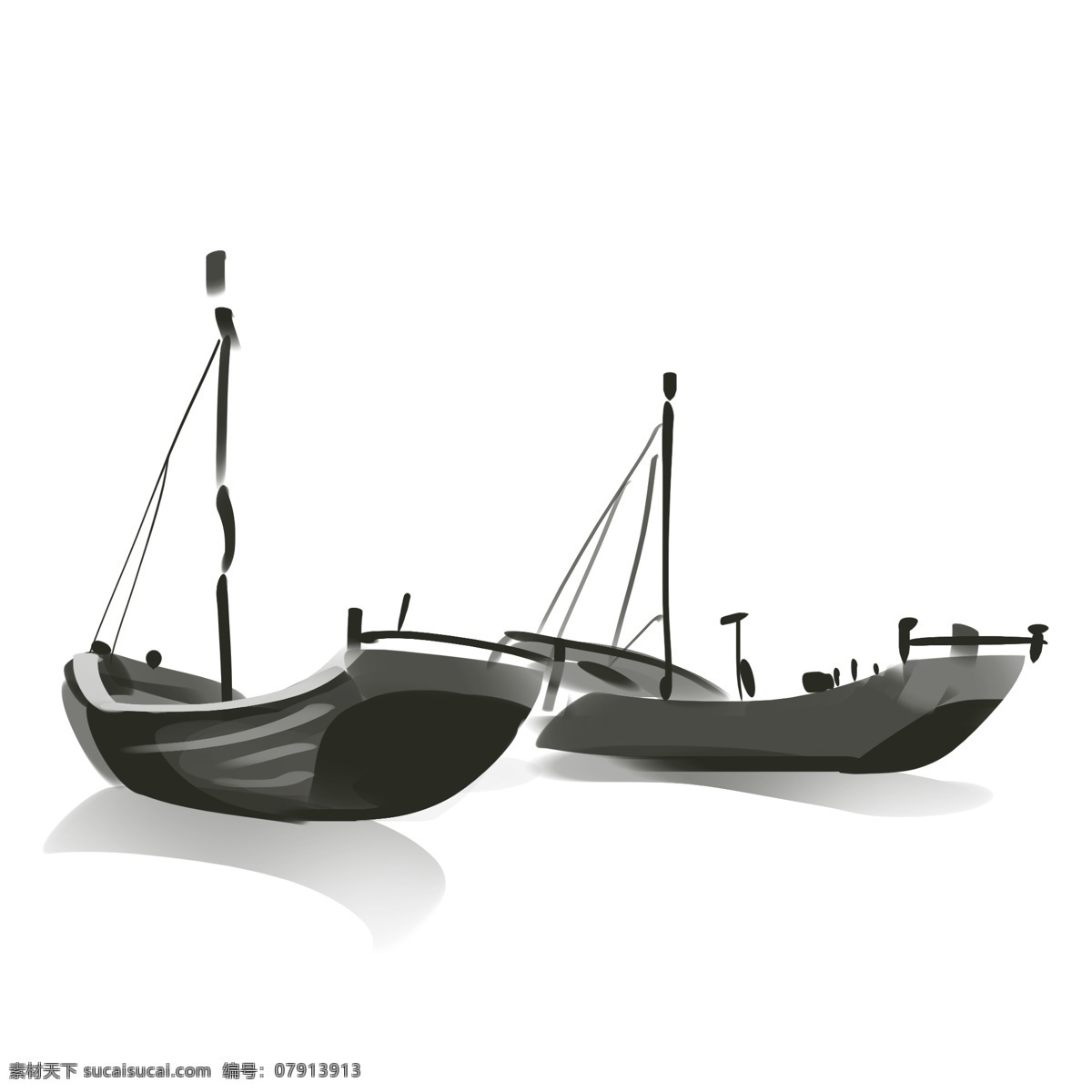 水墨 两 只 渔船 插画 两只渔船 手绘 人物 古风 水面 渔船插画 水墨渔船插画 大船
