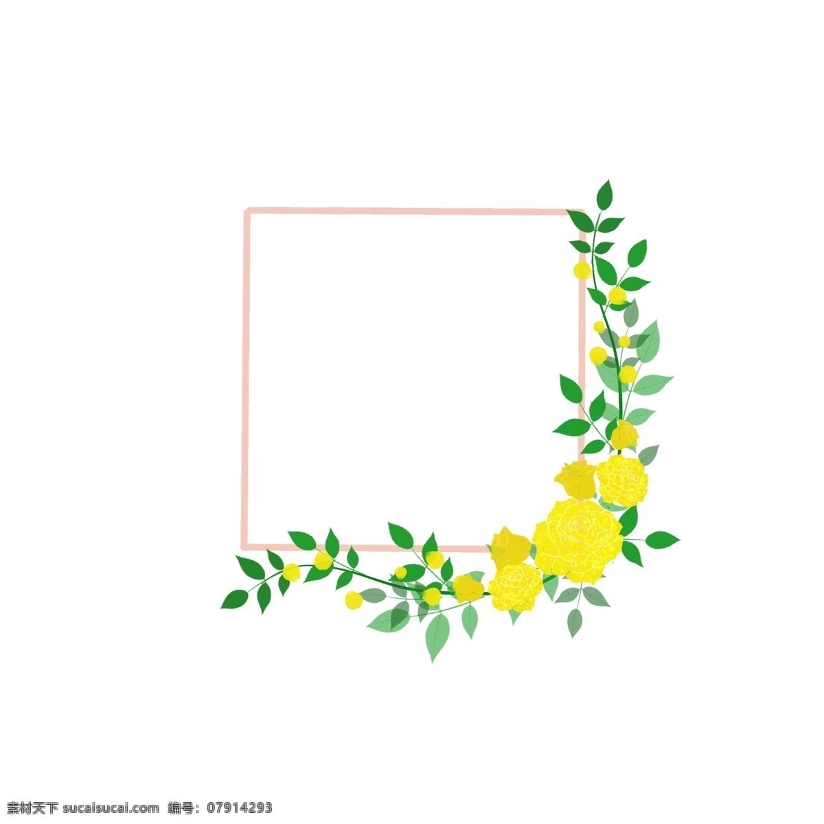 清爽 黄色 玫瑰花 藤 方形 边框 淡雅 玫瑰 黄玫瑰 玫瑰花藤 方形边框