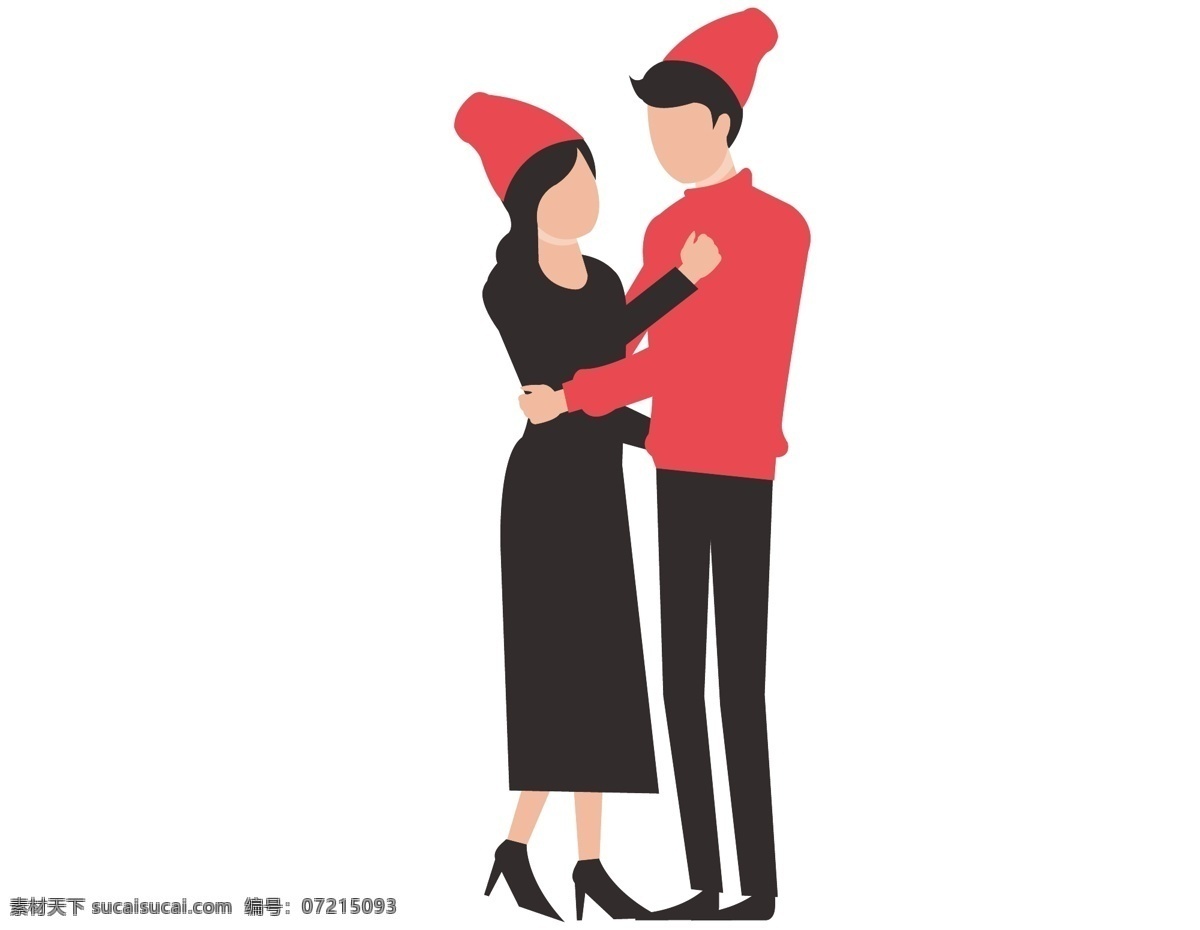 卡通 情侣 跳舞 元素 恋爱 矢量元素 手绘 红色帽子 情侣帽 ai元素