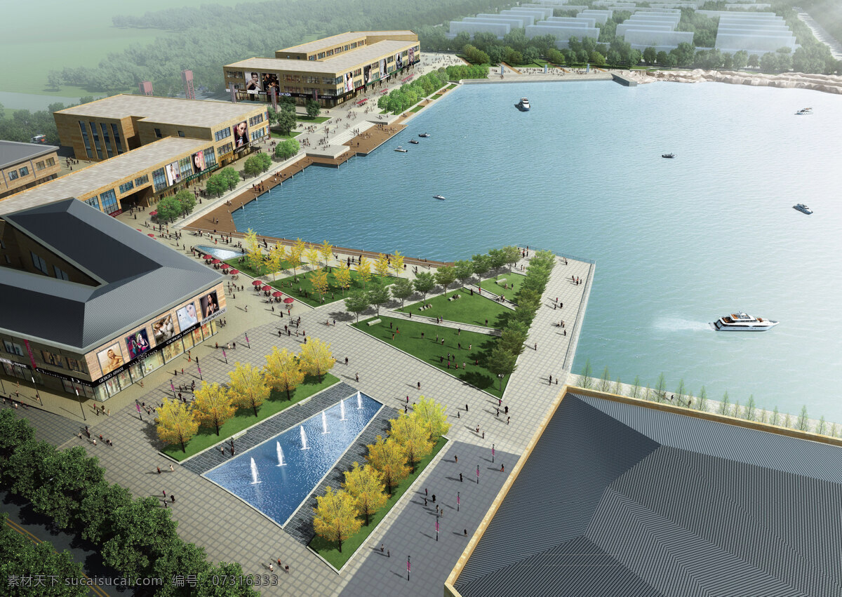 滨河 商业 景观设计 白天 喷泉 商业建筑 疏林草地 人工湖 原创设计 其他原创设计