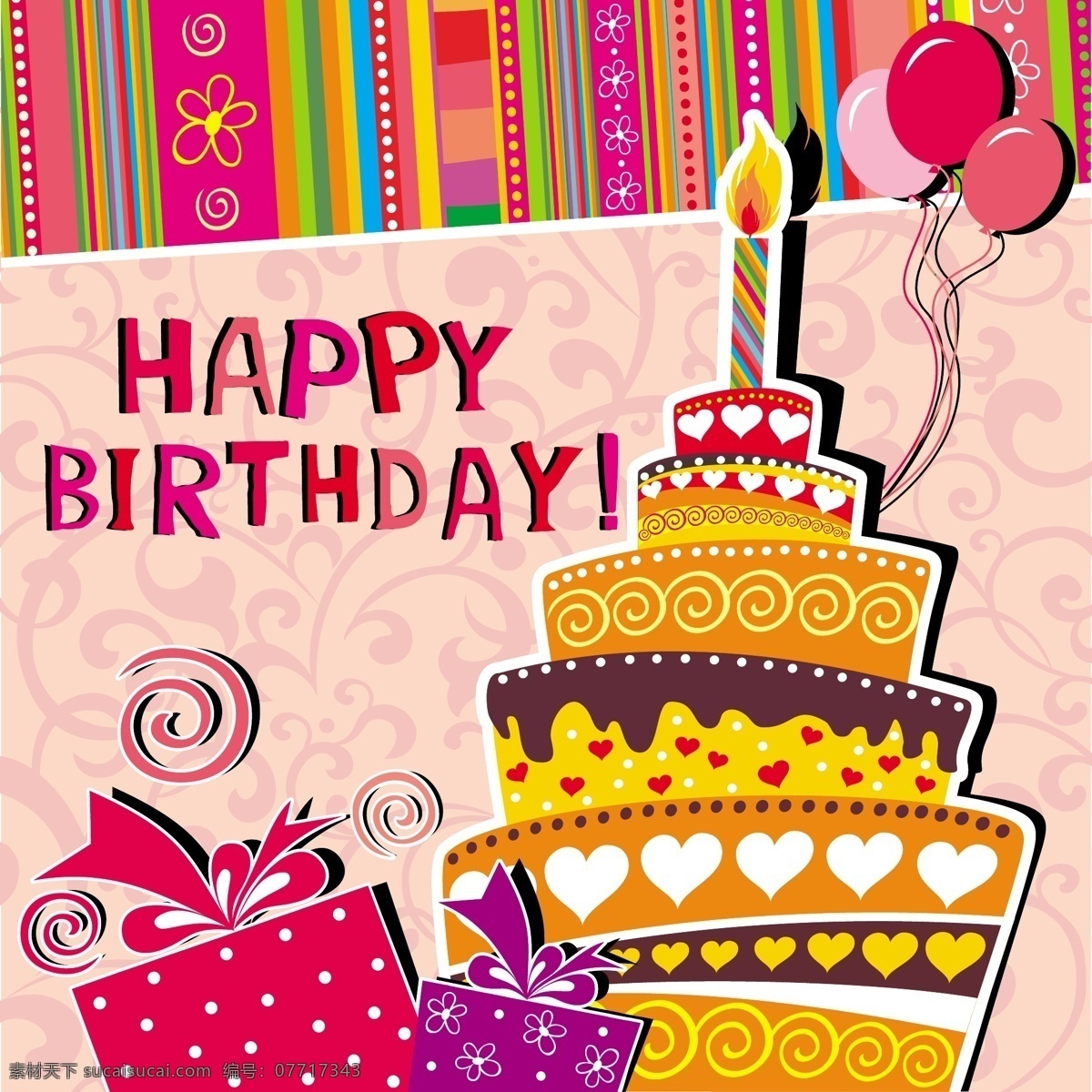 可爱 生日 蜡烛 卡片 生日卡片 可爱卡片 卡通 礼物 礼盒 气球 生日蛋糕 粉色