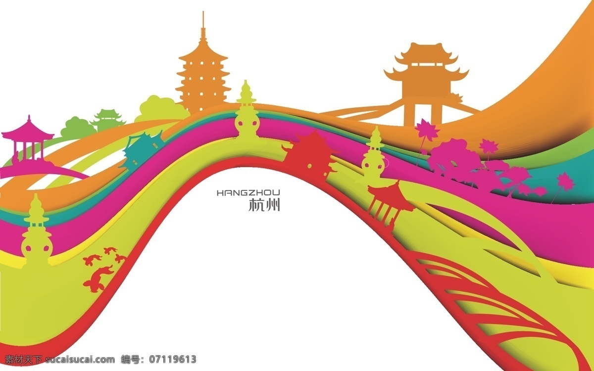 杭州风景 杭州 亭阁 花纹底纹