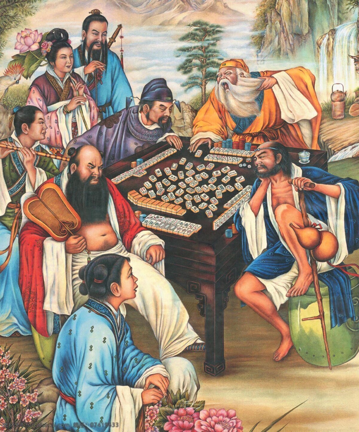 古人打麻将 麻将 打麻将 古人麻将 八仙 八仙打麻将 文化艺术 绘画书法 设计图库 300