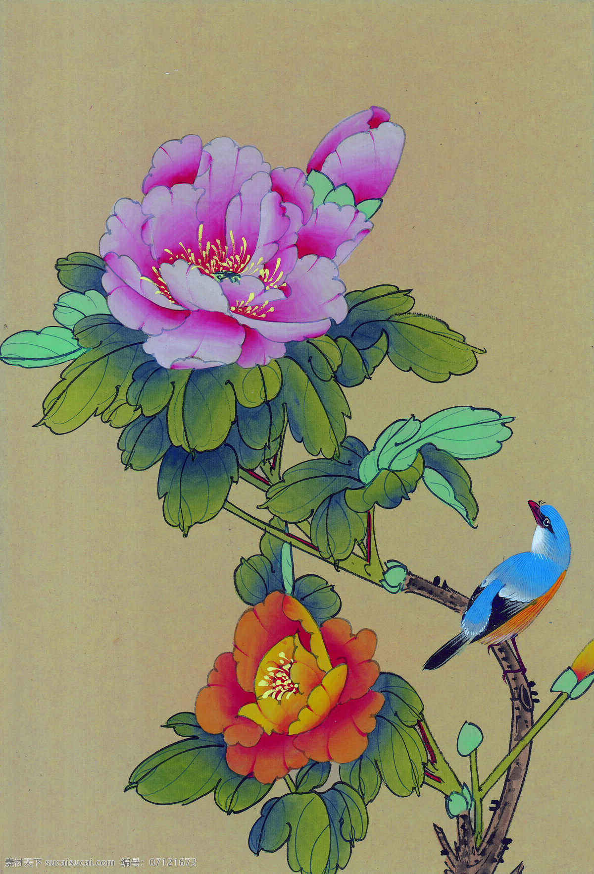 中国 风 花 牡丹 芍药 桃花 喜鹊 小鸟 中国风 中华艺术绘画 文化艺术