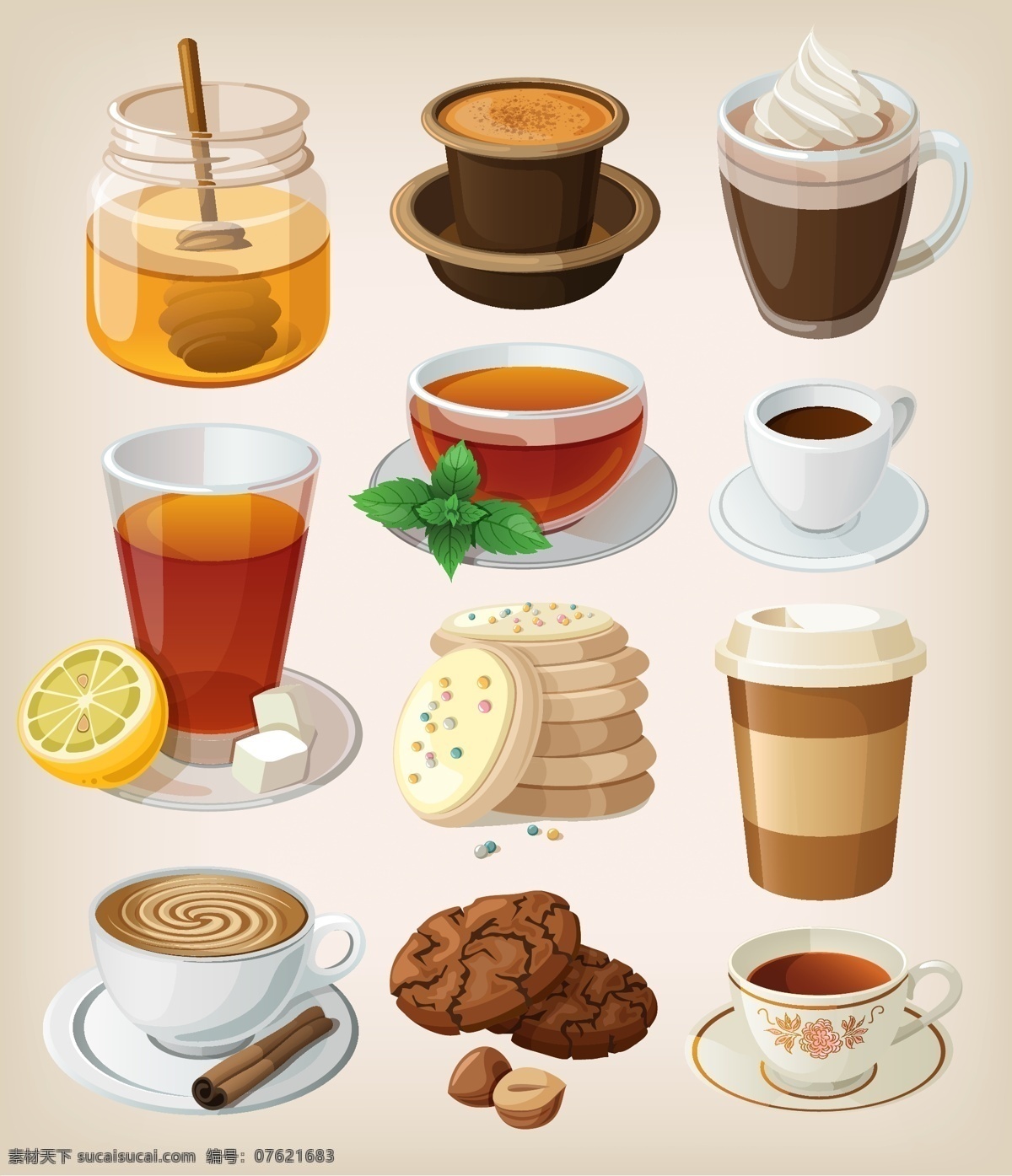 卡通 饮料 矢量 材料 动画 咖啡 柠檬茶 食品 水果和蔬菜 矢量图 其他矢量图