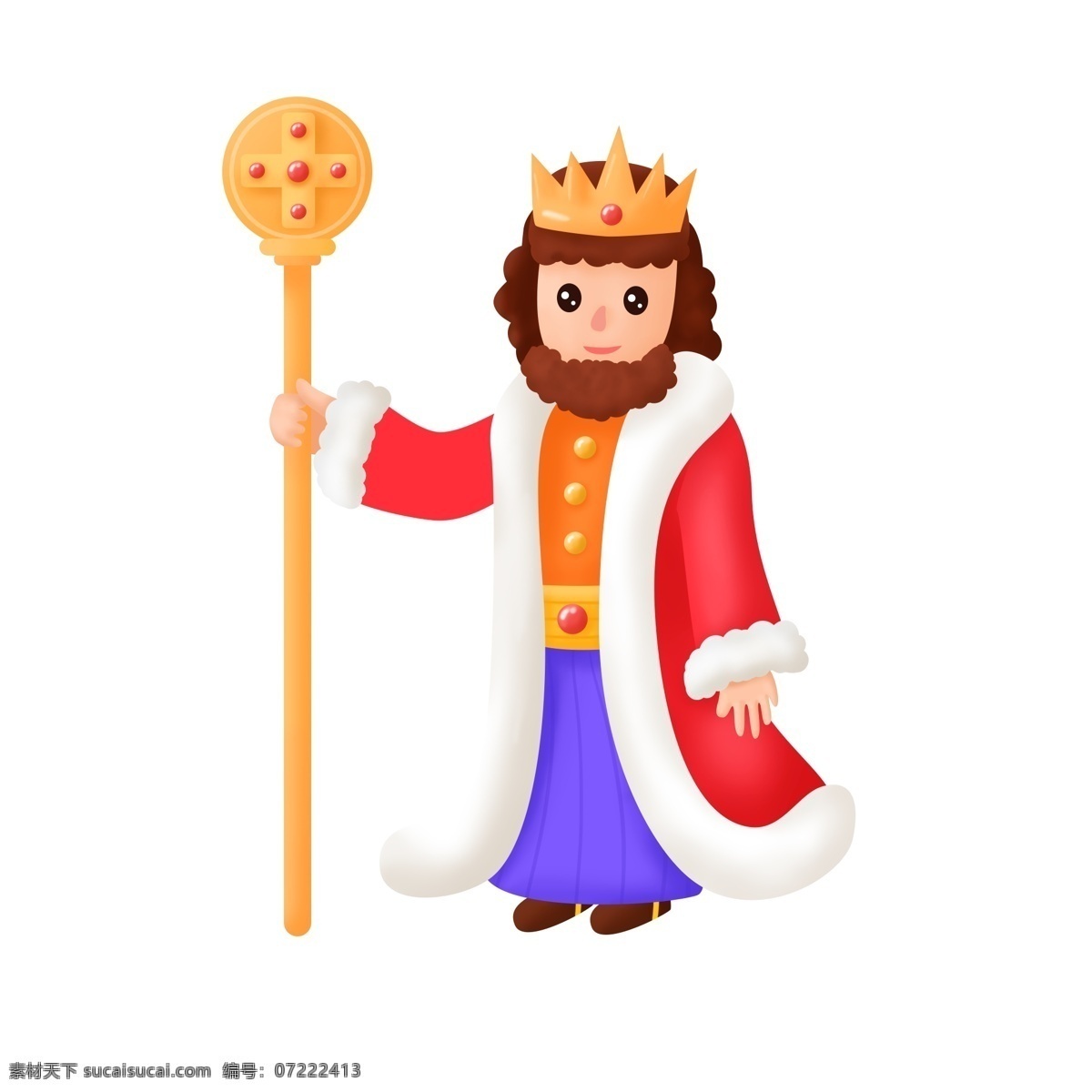 手绘 风 可爱 卡通 西方 国王 执 手杖 人物 元素 宝石 贵族 王冠 皇室 站姿