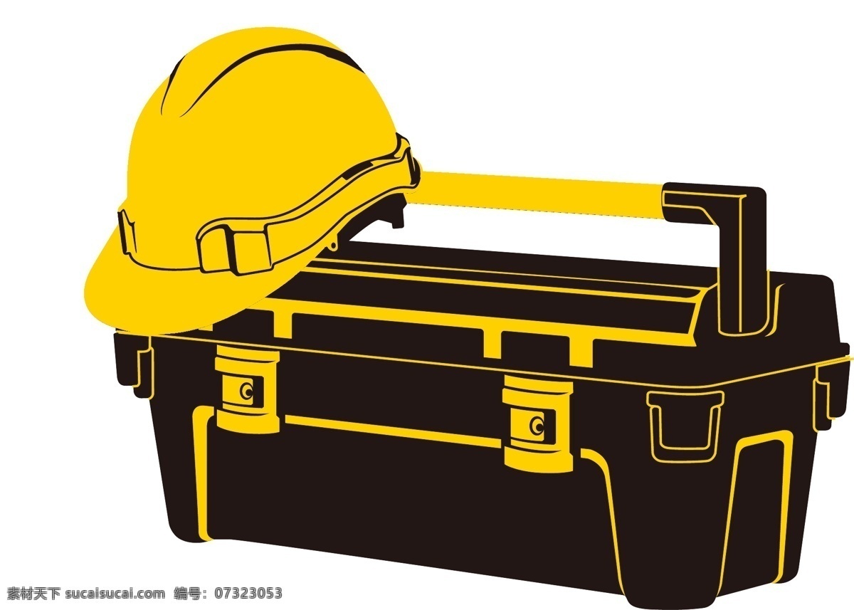 手绘 黄色 安全帽 工具箱 元素 工程 安全 ai元素 免扣元素