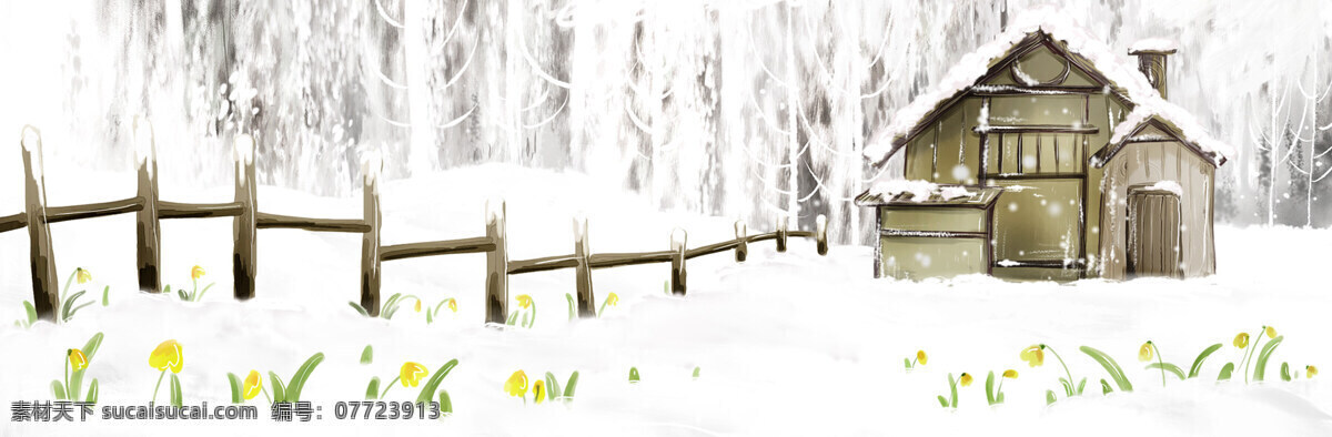 卡通 冬季 雪景 背景 banner 白色