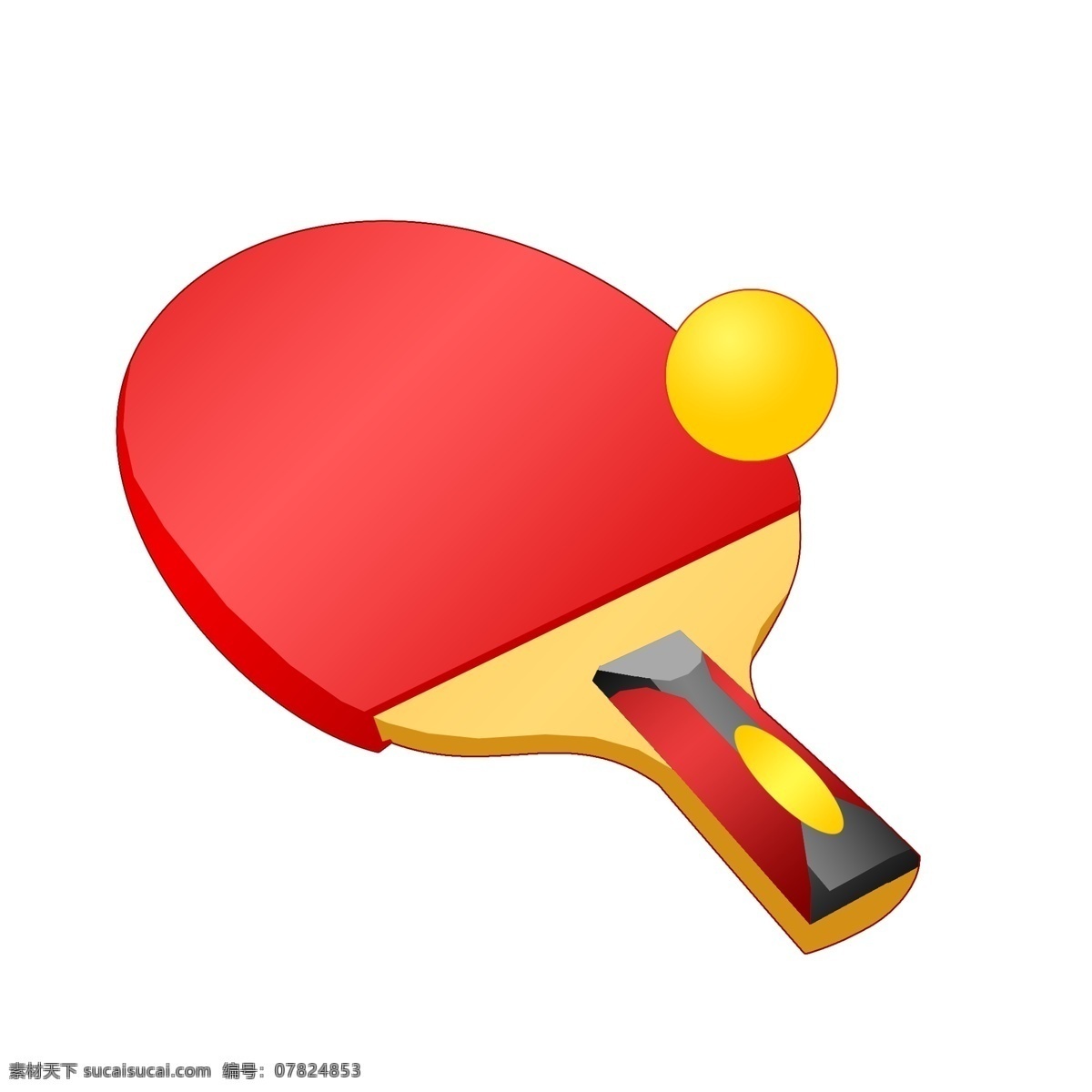 红色 乒乓球拍 插画 手绘乒乓球拍 黄色的乒乓球 圆形乒乓球 乒乓球拍装饰 乒乓球拍插画