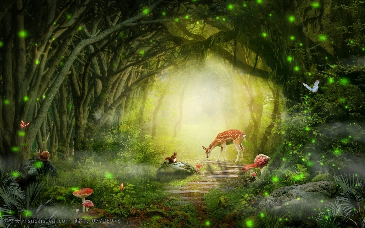 梦幻森林 梦幻 森林 丛林 树林 热带 雨林 童话 唯美 场景 背景 高清 合成 自然景观 自然风光