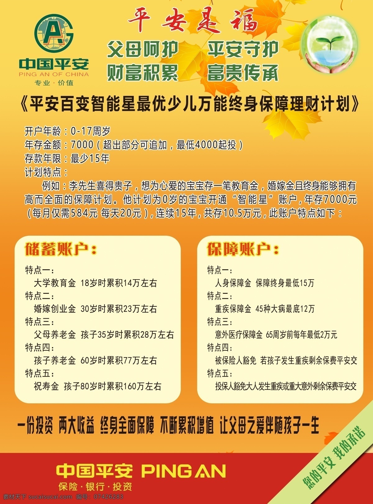 平安保险 宣传单 中国平安 平安 平安智能型 平安少儿险 海报