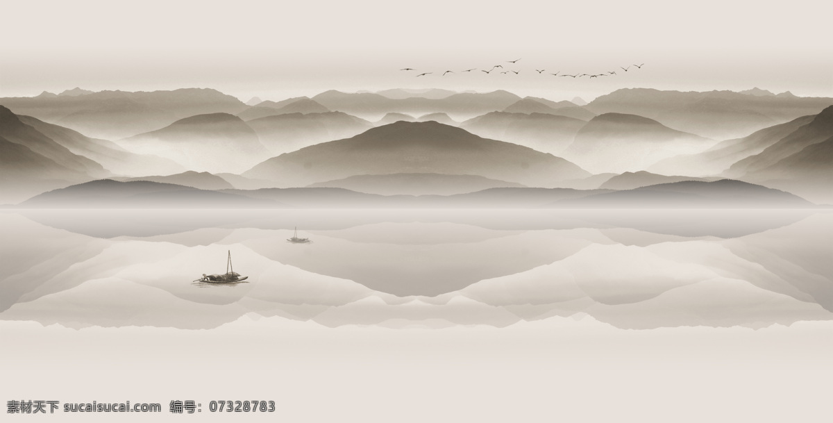 山水 水墨山水画 意境山水画 雾