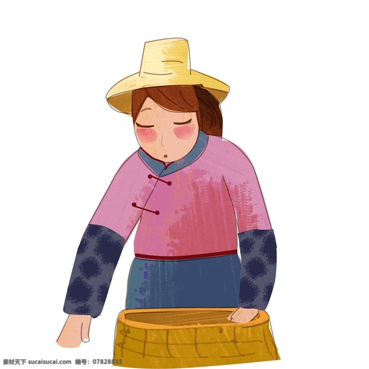 卡通 手绘 采茶 女 人物 插画 女孩 少女 女生