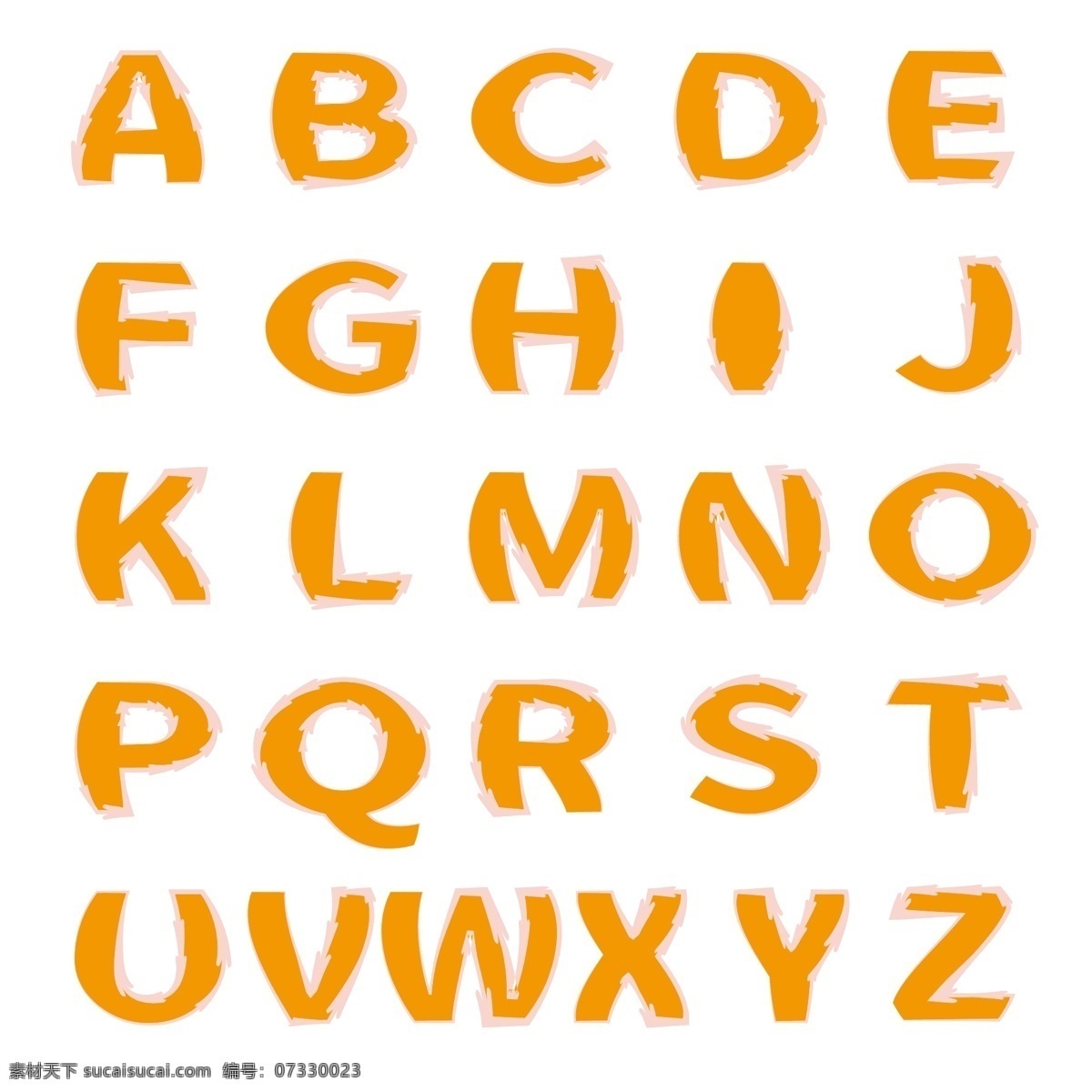 橙色 膨胀 英文 字母表 矢量 卡通 艺术字 字体
