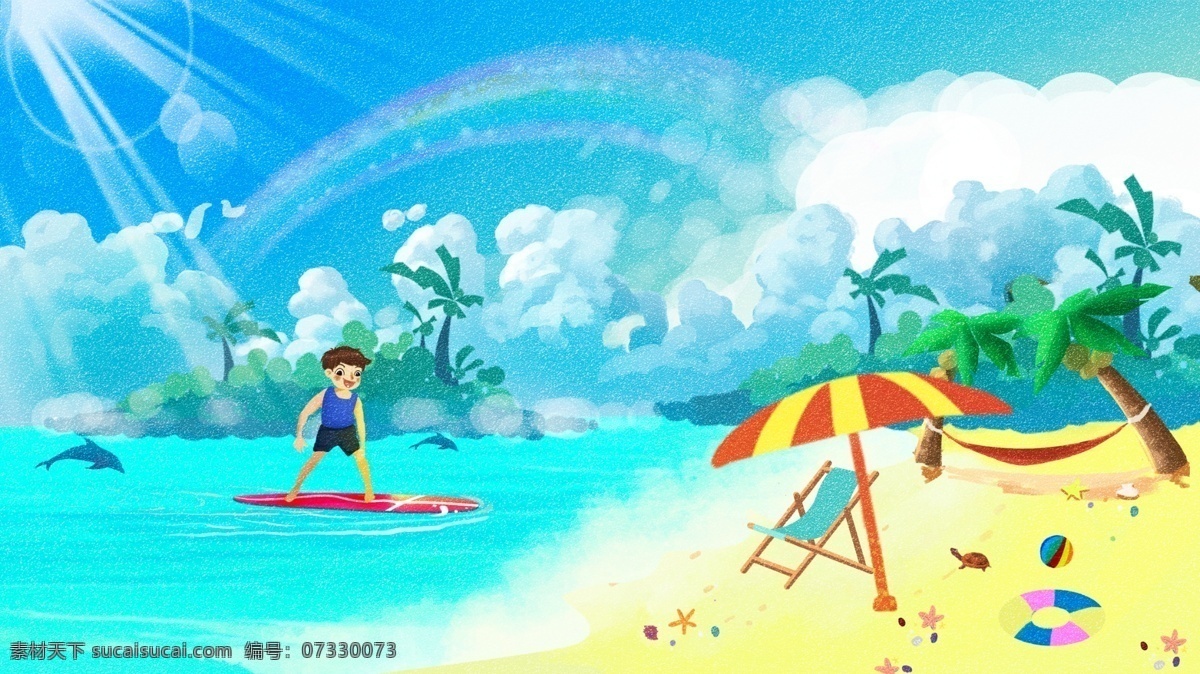 创意 小 清新 你好 夏天 插画 冲浪 夏日时光 夏 夏至 立夏海报 夏季海报 夏季插画 海南 海南插画 旅游 旅行 旅行插画 游玩 暑假 暑假插画 海滩 游泳