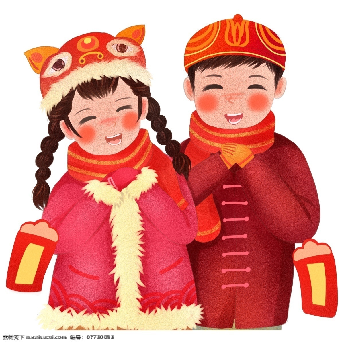 喜庆 新年 男孩 女孩 元素 装饰元素 简约 卡通 免扣素材 人物元素
