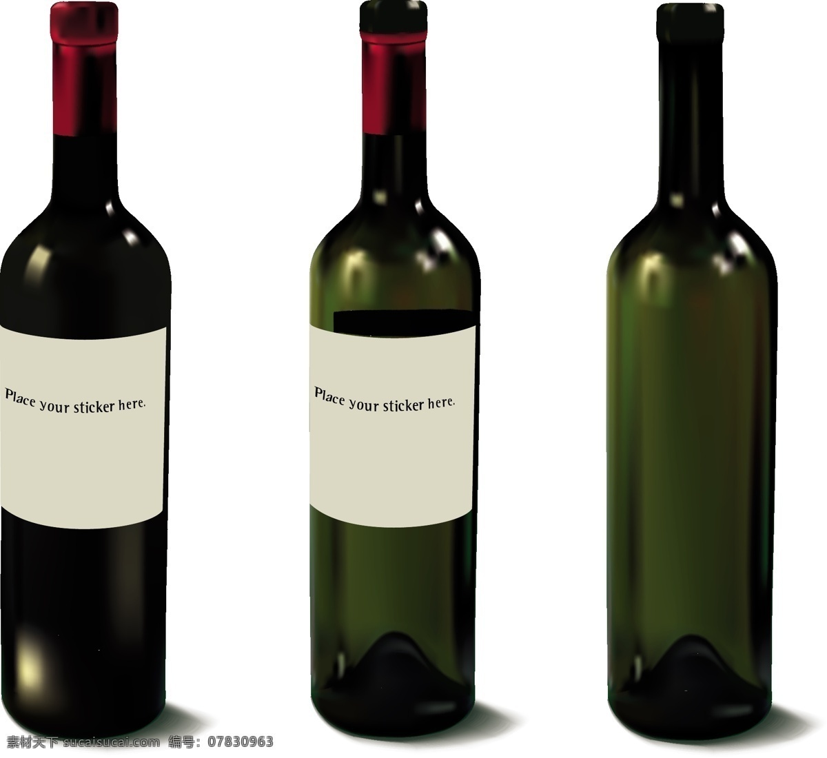 三个 角度 红酒 瓶 红酒瓶图片 三个面 适合 制作 平面 效果 矢量图 日常生活