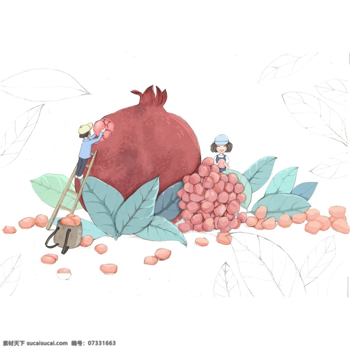 清新 创意 水果 石榴 元素 卡通