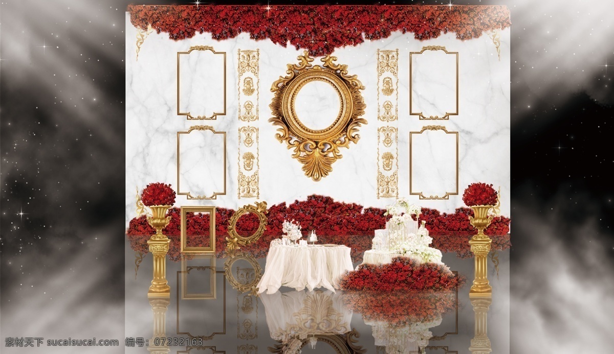 大理石 婚礼 照片 墙 欧式 相框 花朵