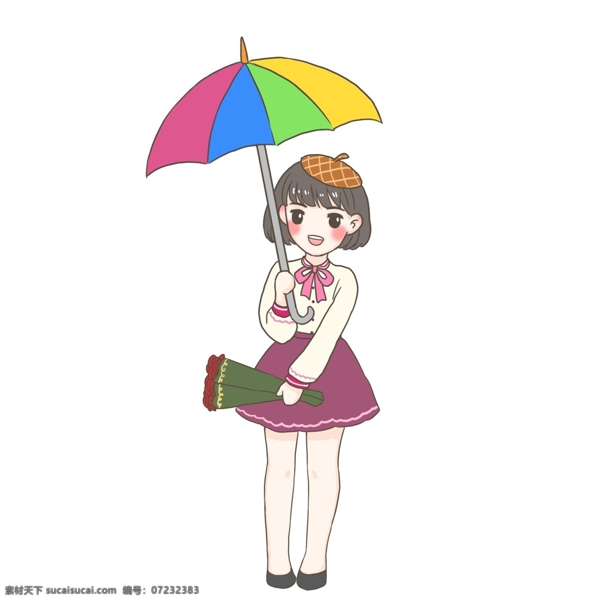 情人节 彩色 元 三 玫瑰花 女方 情侣 浪漫 节日 蝴蝶结 亲昵 可爱 男孩 女孩 可爱风贴纸 彩色雨伞 玫瑰花束