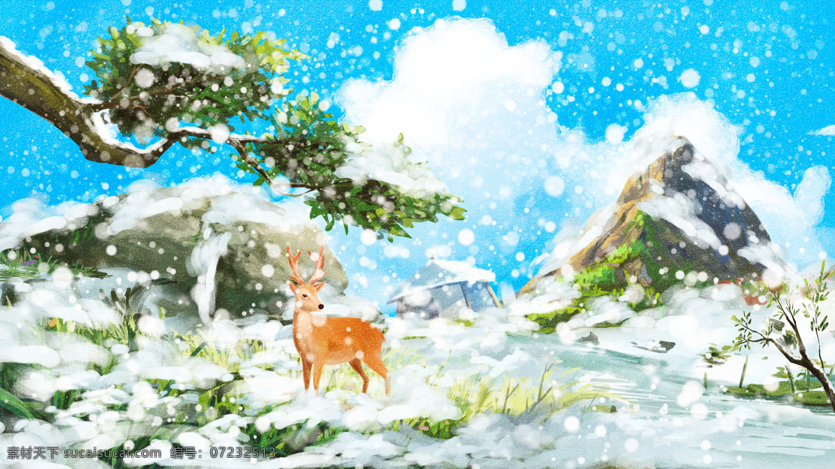 原创 唯美 清新 冬天 你好 雪人 立冬 小雪 插画 壁纸 手机配图 冬天你好 大雪