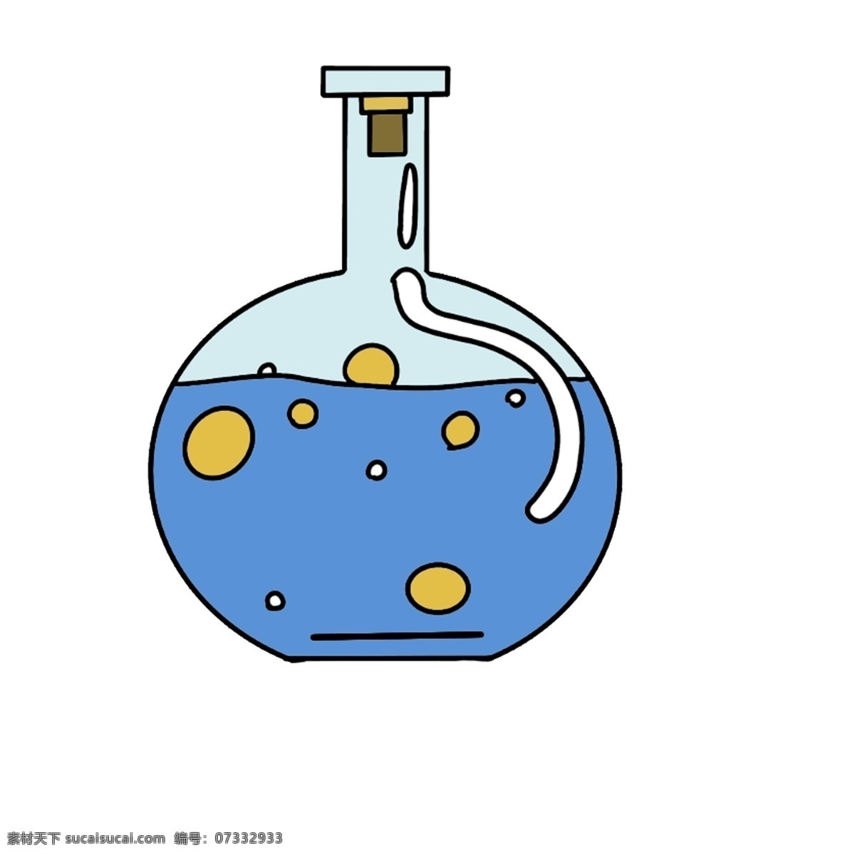 创意 蓝色 集 气瓶 插画 蓝色的集气瓶 黄色的气泡 液体收集器 透明的试验瓶 化学实验 科学实验器材