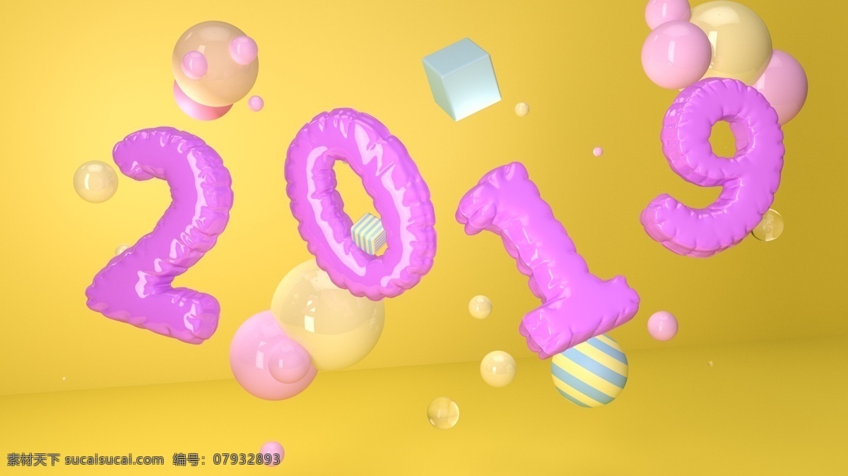数字 2019 气球 字 背景 海报 气球字 新年 banner c4d 场景