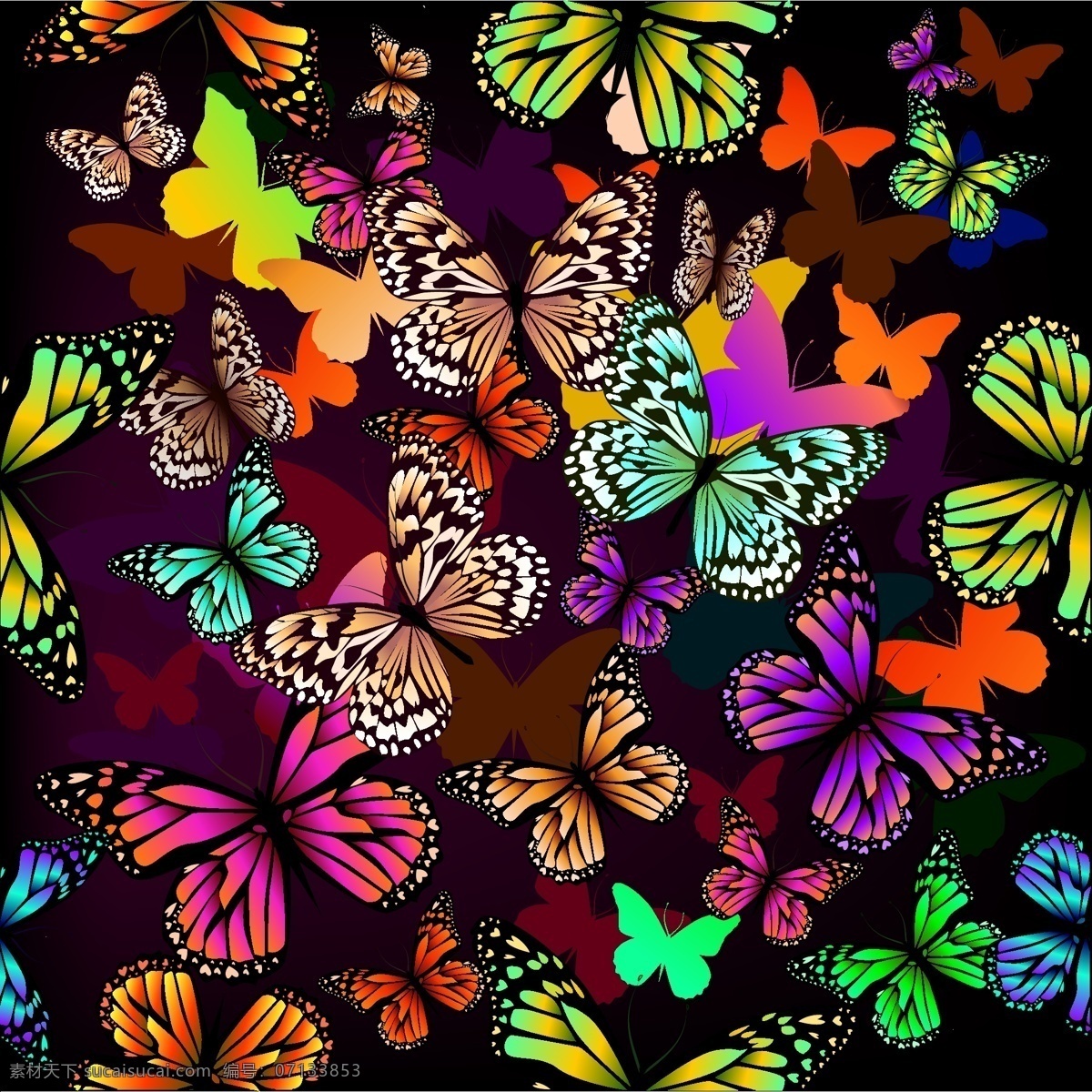 蝴蝶 彩色蝴蝶 手绘 昆虫 翅膀 蝴蝶图案 生物世界 矢量