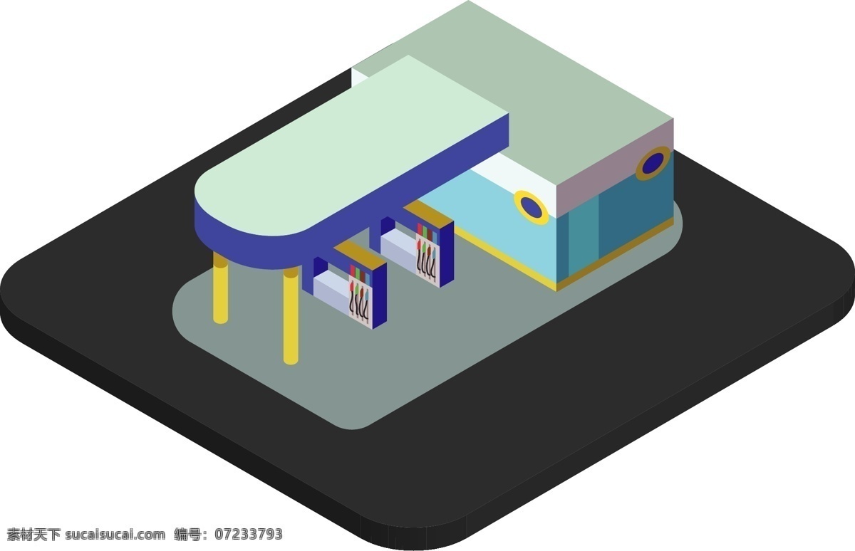d 立体 加油站 轴 测 图 2.5d 轴测图 插画设计 可爱 小清新 少女 卡通