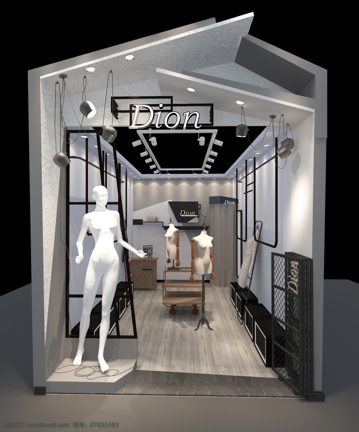 服装店门头 服装店 黑白 简约 现代 效果图 3d设计 3d作品
