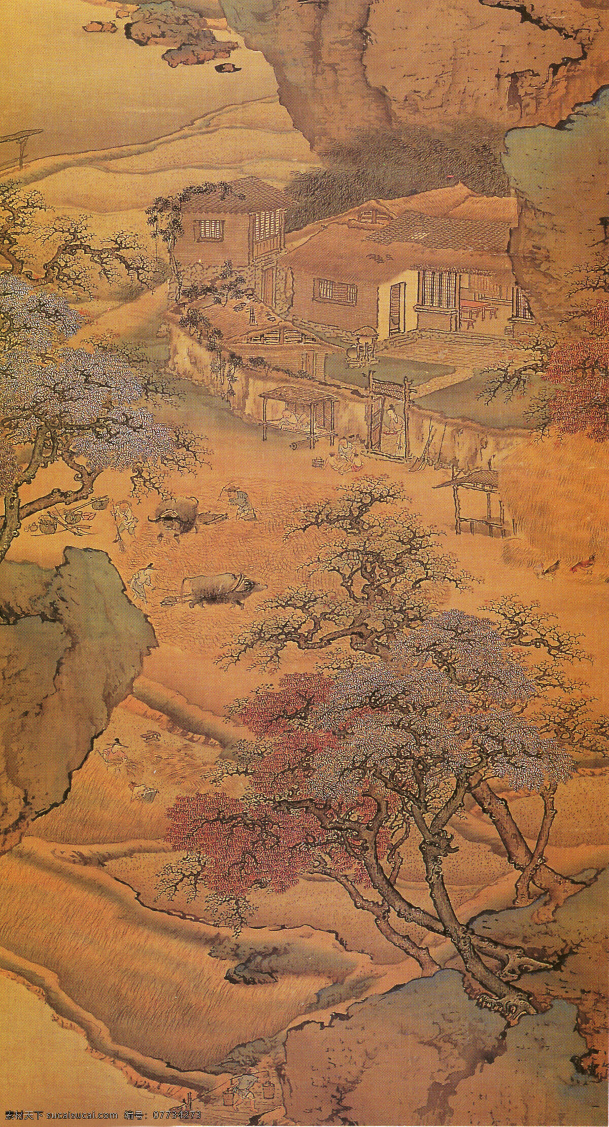 山水画 古典藏画 设计素材 山水名画 书画美术 棕色