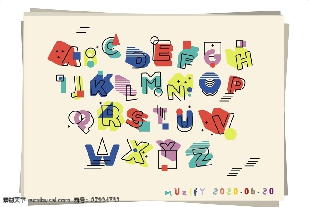 彩色 色块 字体 英文 字母 花式字母 复古 字体设计 矢量 字体素材 logo设计